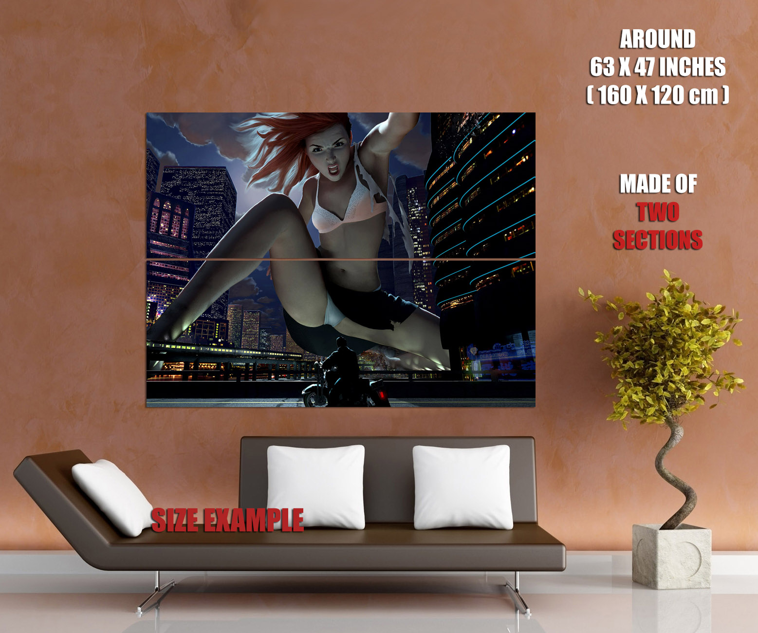 D7643 Giant Woman Fantasy Hot Panties Upskirt Art Gigantic Print POSTER