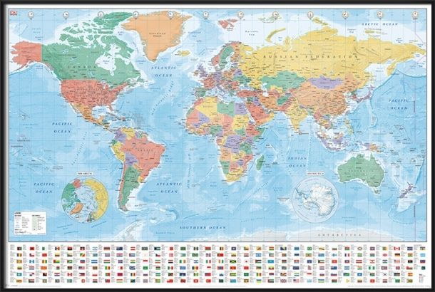 91811 POLITICAL MAP OF THE WORLD WORLD MAP WITH FLAGS Wall Print Poster ...