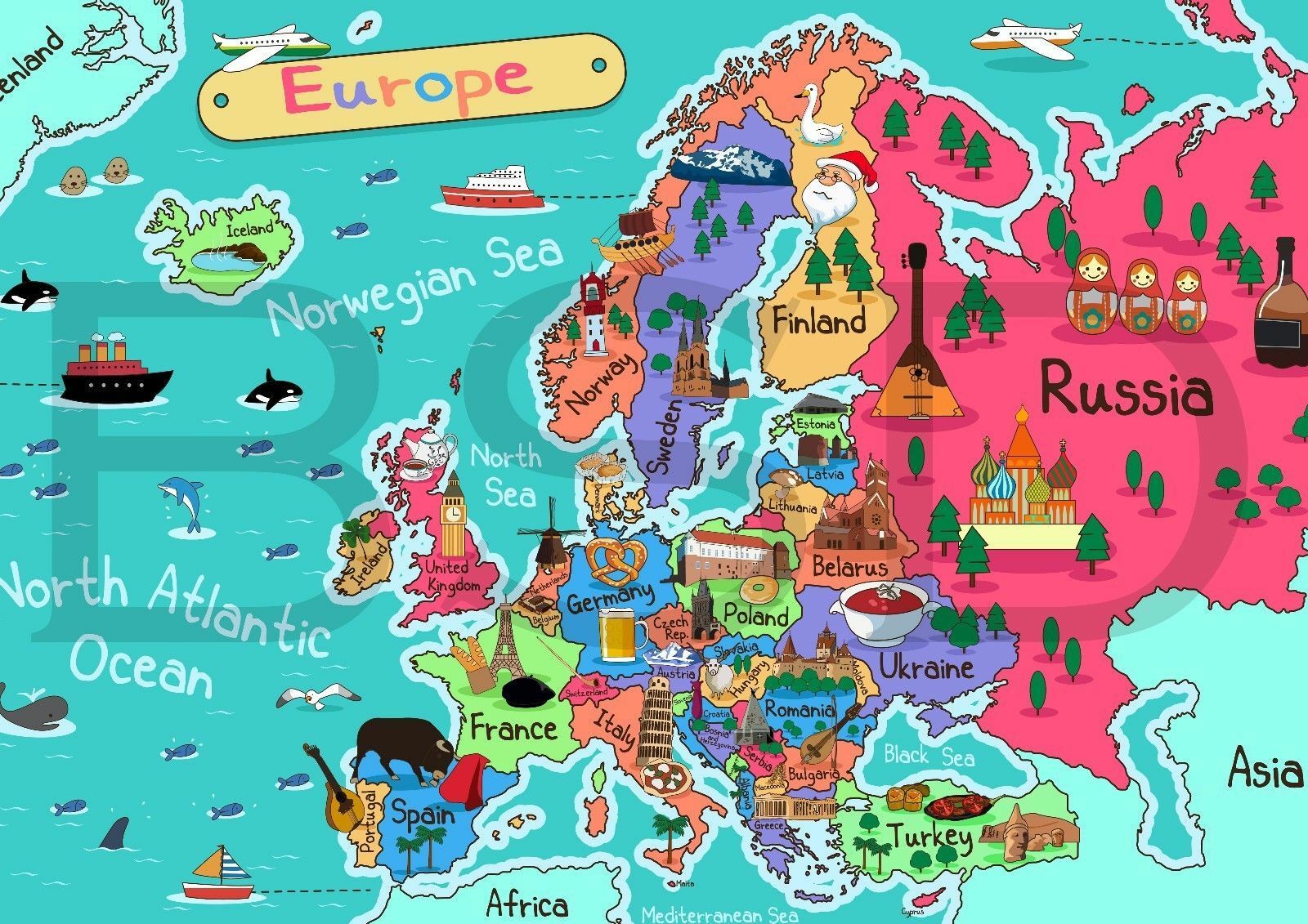 249297-kids-map-of-europe-educational-geography-school-art-affiche