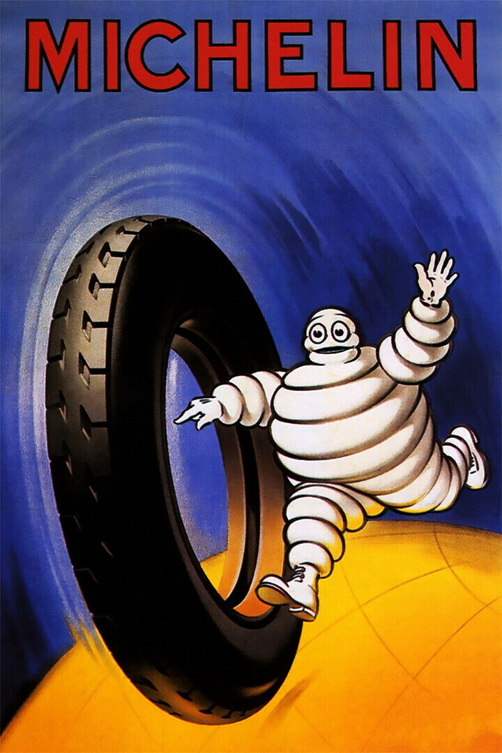 Póster artístico vintage 362116 neumáticos Michelin para hombre corriendo por todo el mundo