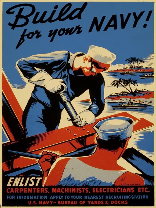 Build For Your Navy Vintage Propag&A Wall Print POSTER UK Build For Your Navy Vintage Propag&A Wall Print POSTER UK
