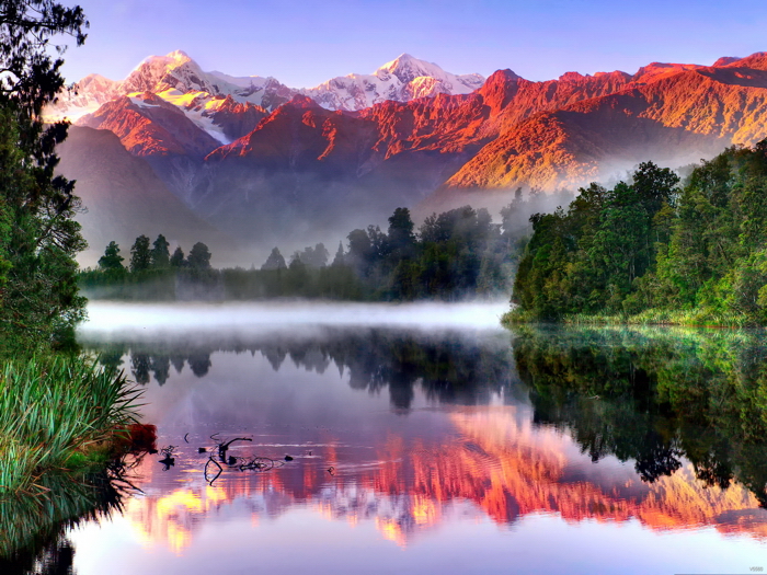 V5560 Mountains Lake Mist Sunset Beautiful Nature Decor WALL POSTER PRINT